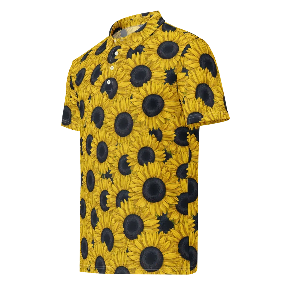 Sunflower Eclipse on Men's Slim Fit Polo Shirt — Left Front
