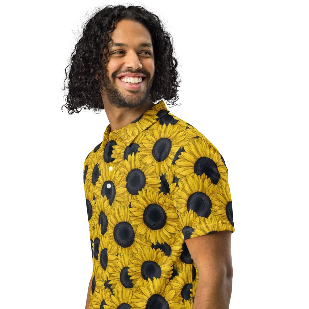 Sunflower Eclipse on Men's Slim Fit Polo Shirt — Left Front