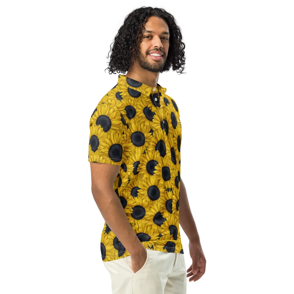 Sunflower Eclipse on Men's Slim Fit Polo Shirt — Right Front