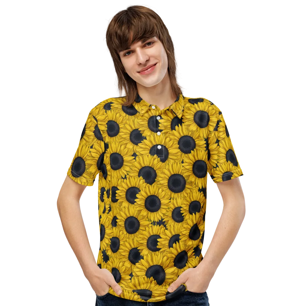 Sunflower Eclipse on Men's Slim Fit Polo Shirt — Front