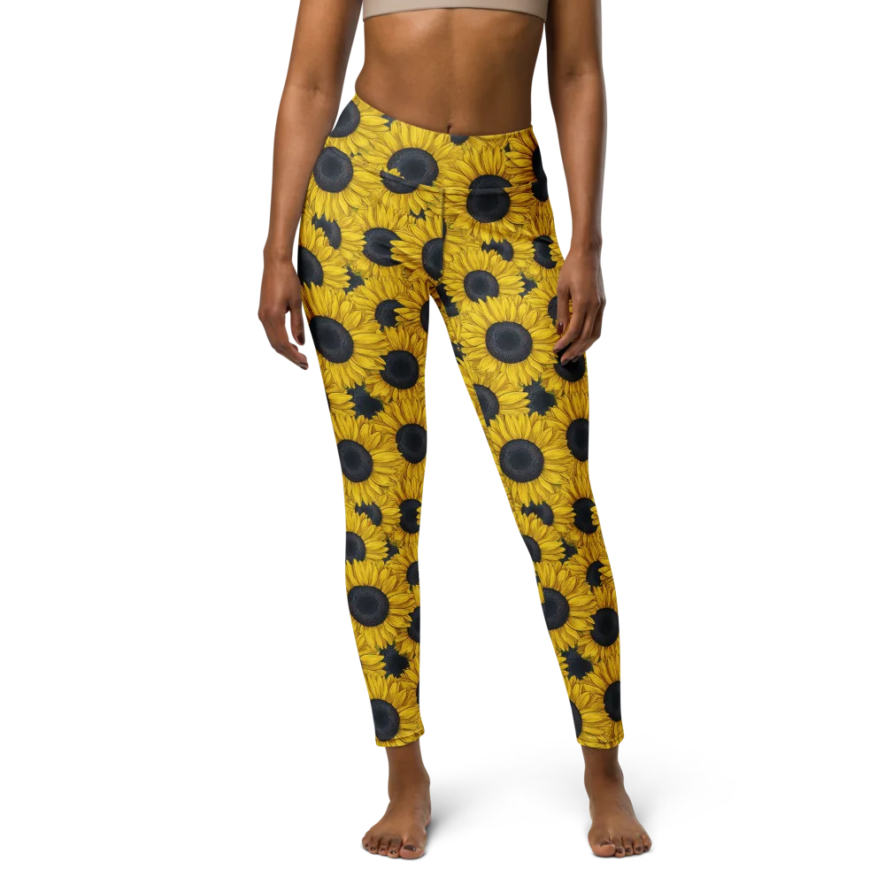 Sunflower Eclipse on Yoga Leggings — Front