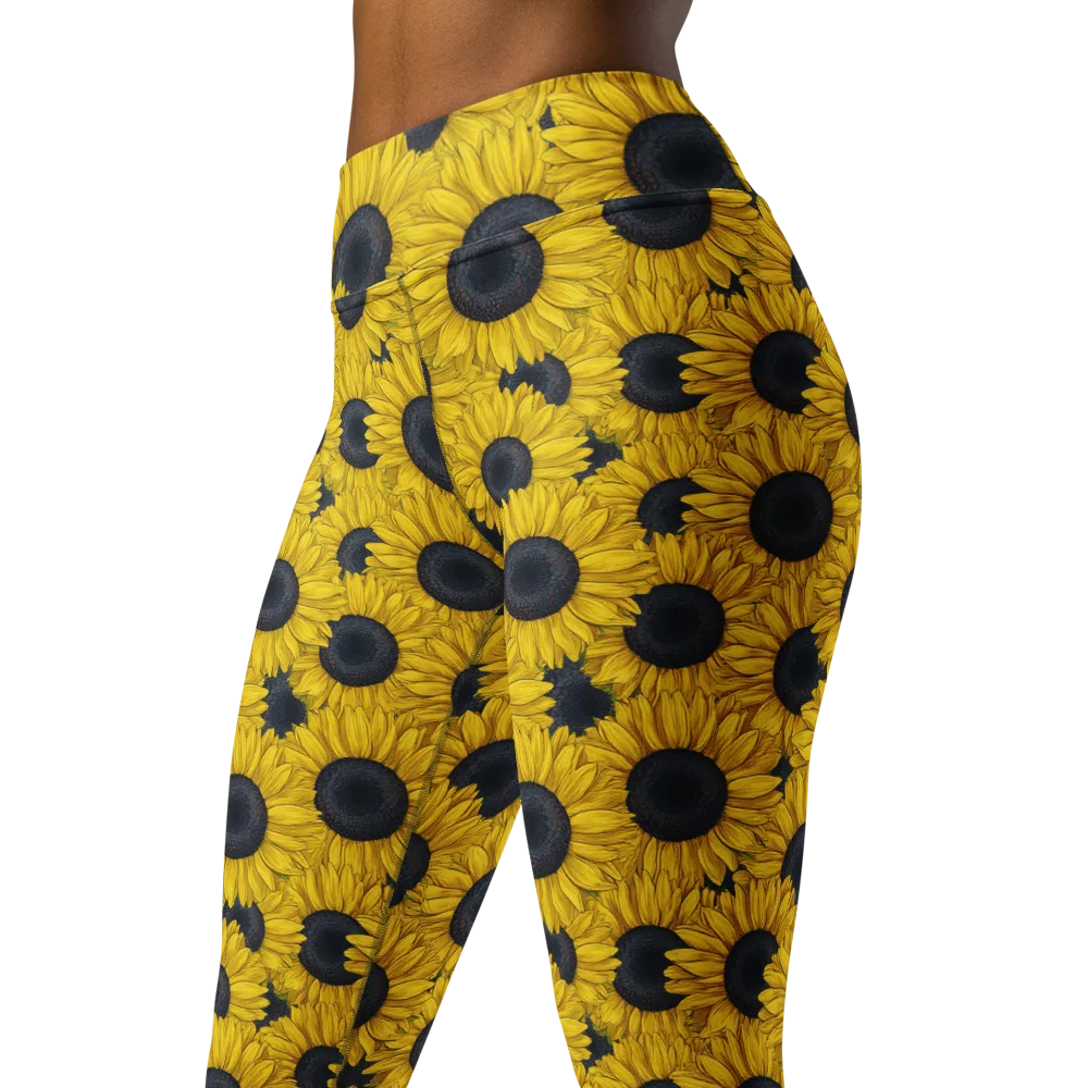 Sunflower Eclipse on Yoga Leggings — Left Front