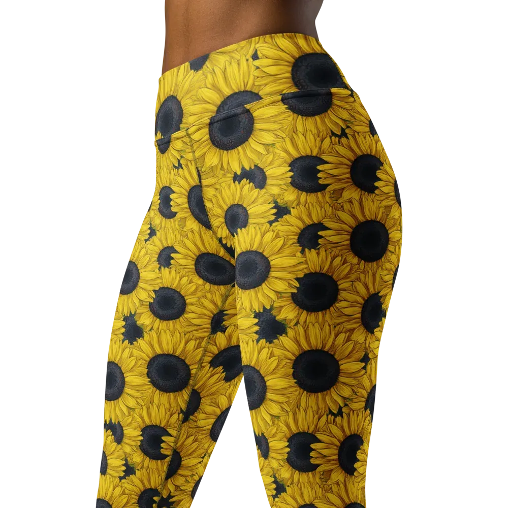 Sunflower Eclipse on Yoga Leggings — Left Front