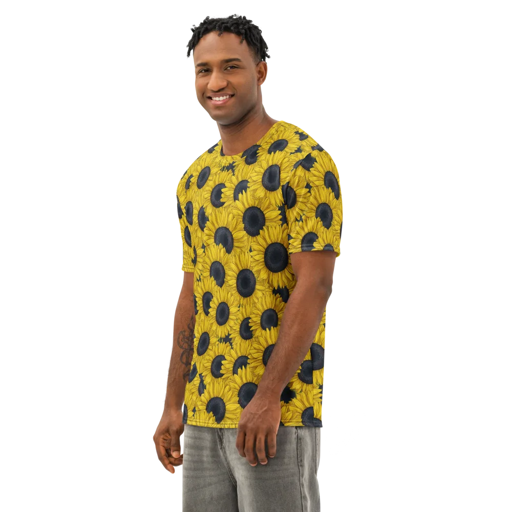 Sunflower Eclipse on Men's Cotton Crew Neck T-Shirt — Left Front