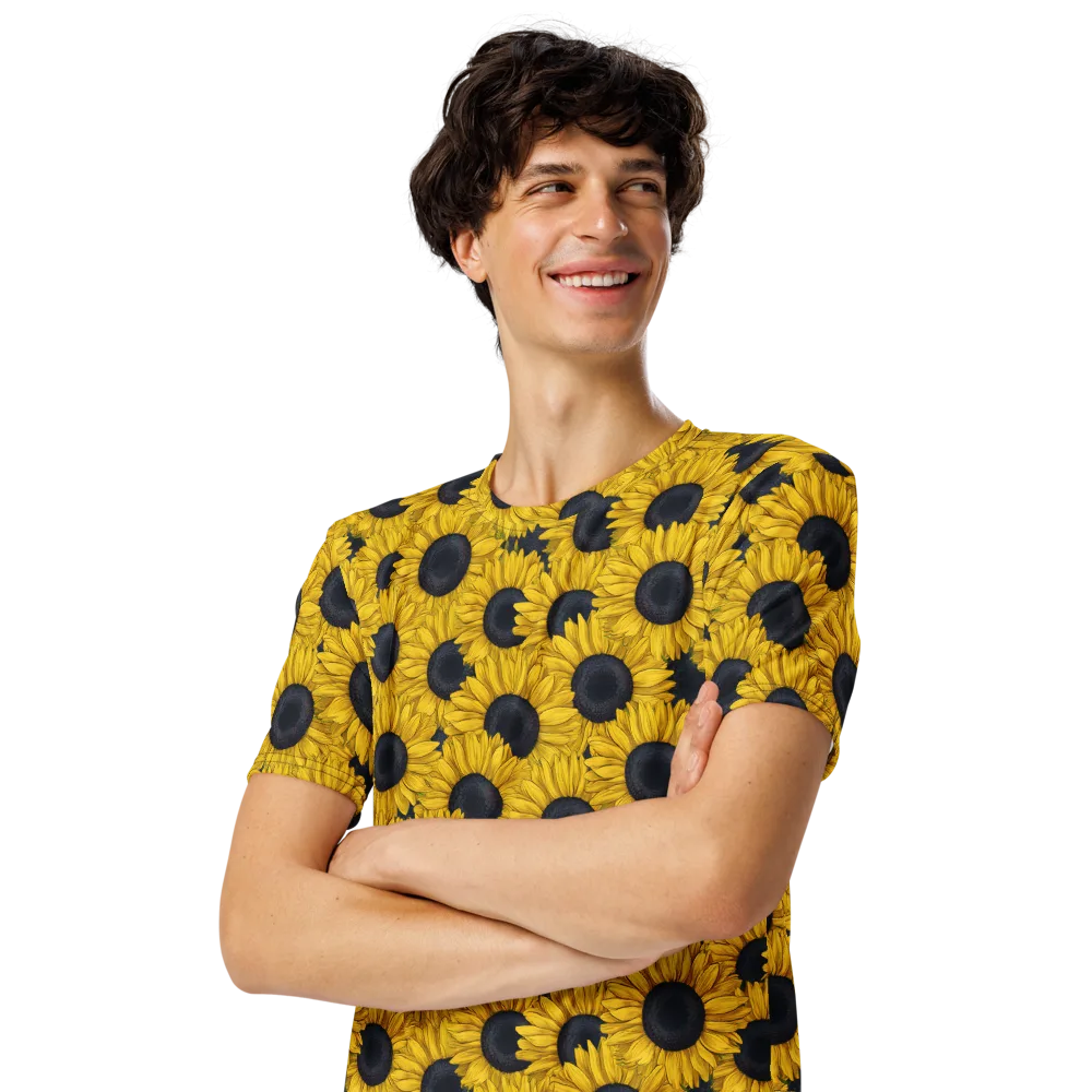 Sunflower Eclipse on Men's Crew Neck T-Shirt — Left Front