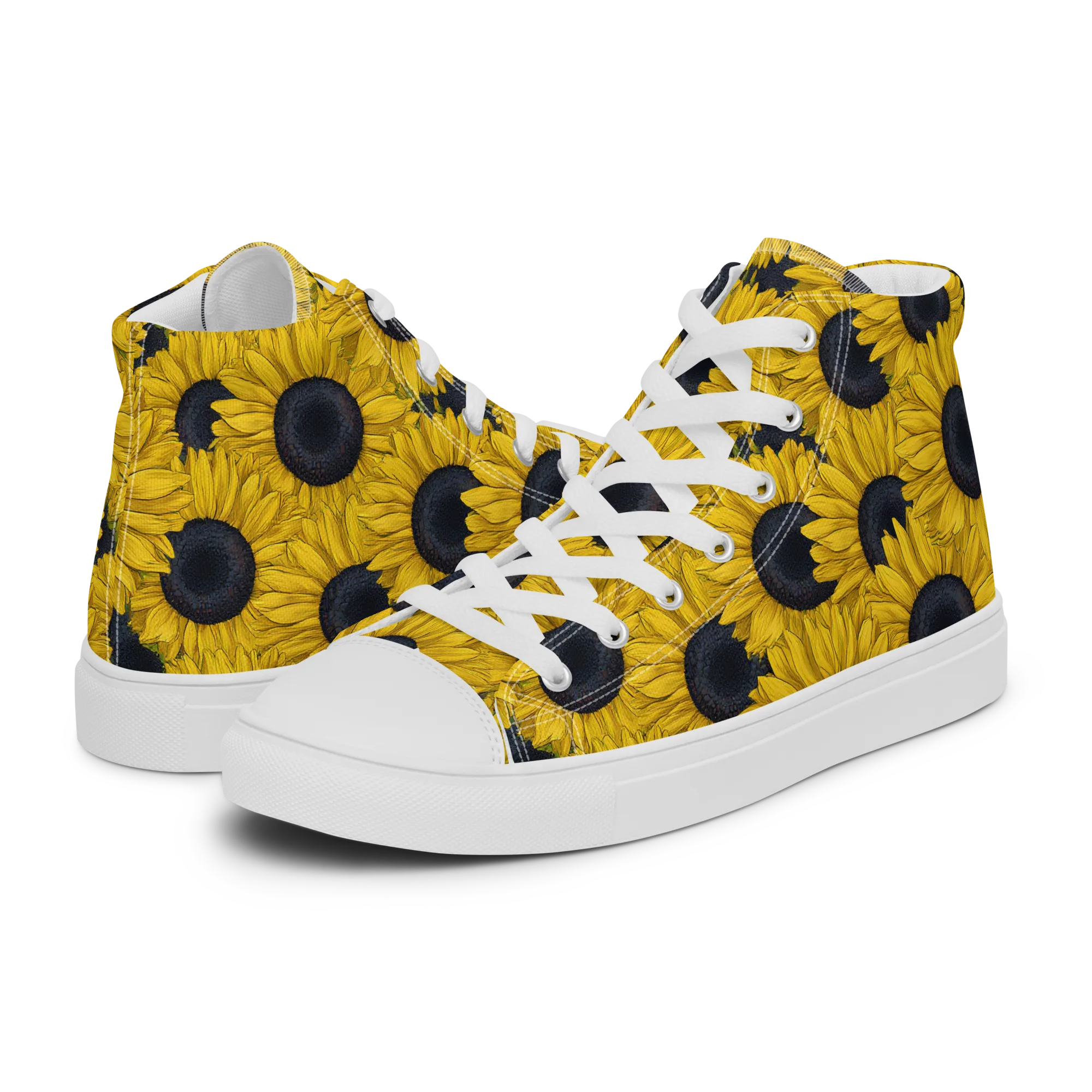 Sunflower Eclipse on Men's High Top Canvas Shoes — Left