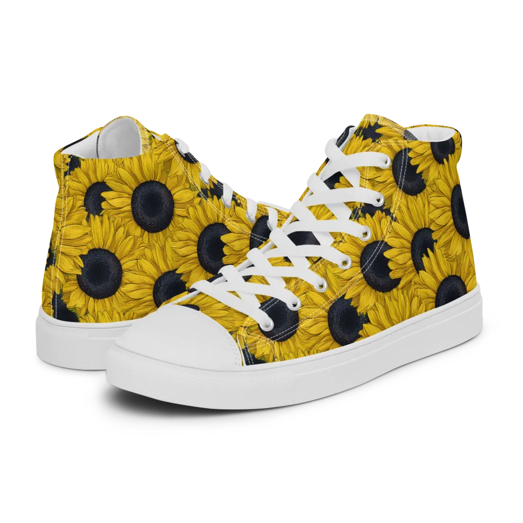 Sunflower Eclipse on Men's High Top Canvas Shoes — Left