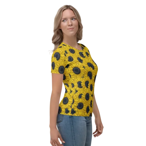 Sunflower Eclipse on a Women's Crew Neck T-Shirt