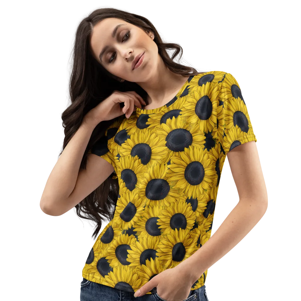 Sunflower Eclipse on Women's Crew Neck T-Shirt — Left Front