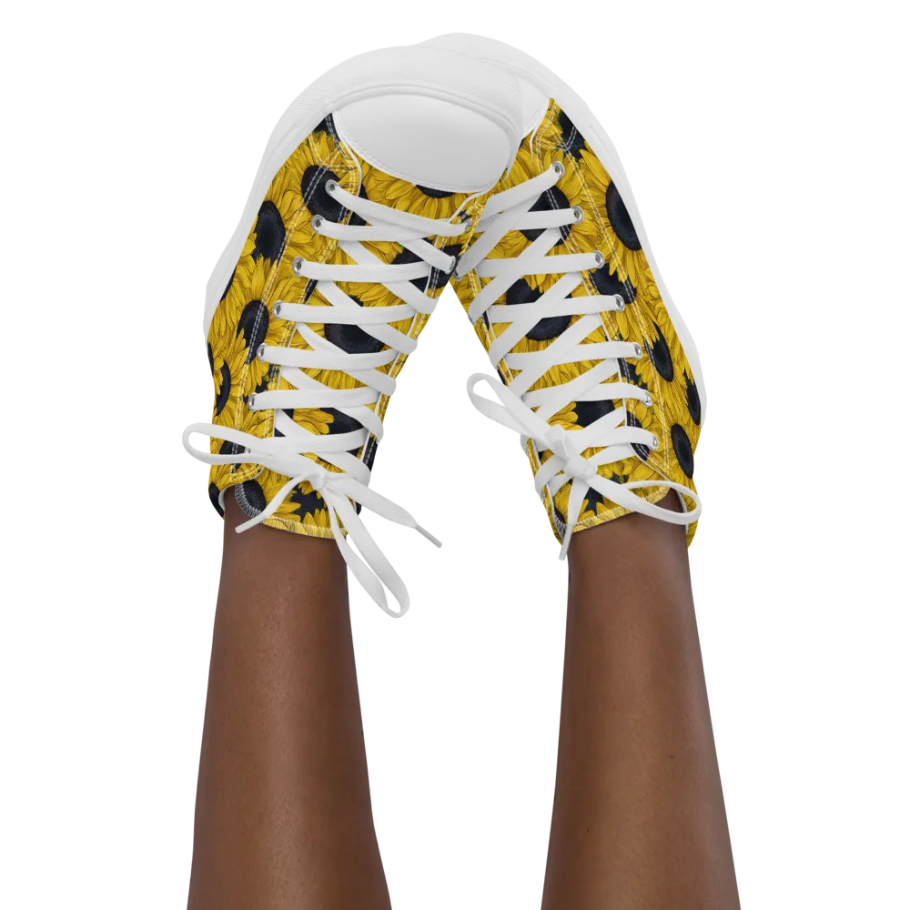 Sunflower Eclipse on Women's High Top Canvas Shoes — Front