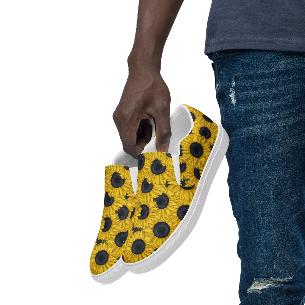 Sunflower Eclipse on Men's Slip-On Canvas Shoes — Left Front