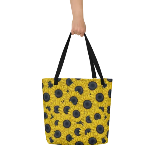 Sunflower Eclipse on a Large Tote Bag W/ Pocket