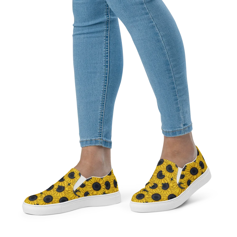 Sunflower Eclipse on Women's Slip-On Canvas Shoes — Front