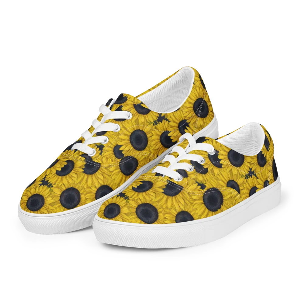 Sunflower Eclipse on Men's Lace-Up Canvas Shoes — Left Front