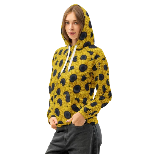 Sunflower Eclipse on a Cotton Hoodie