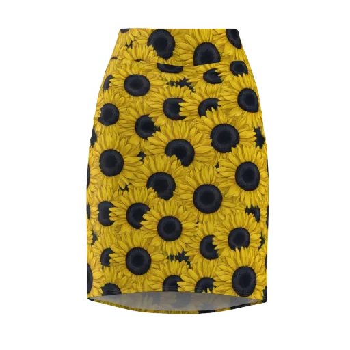 Sunflower Eclipse on a Pencil Skirt