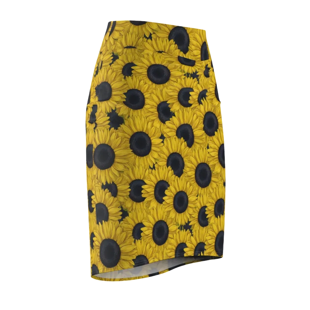 Sunflower Eclipse on Pencil Skirt — Front Side