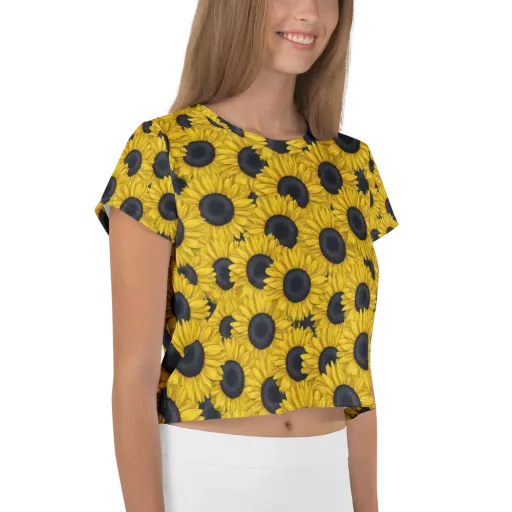 Sunflower Eclipse on a Crop Tee
