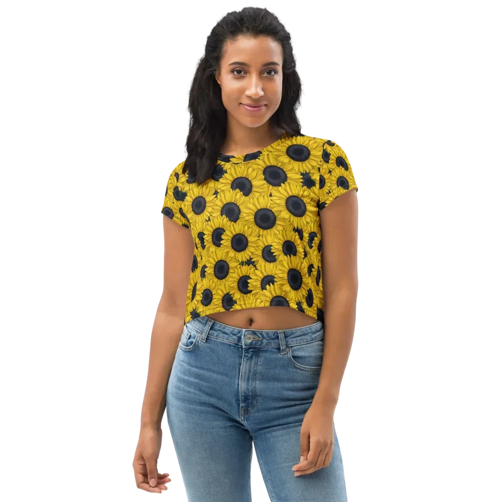 Sunflower Eclipse on Crop Tee — Front