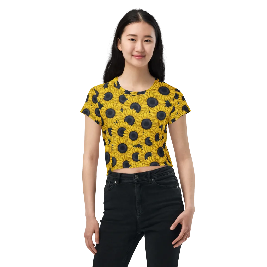 Sunflower Eclipse on Crop Tee — Front