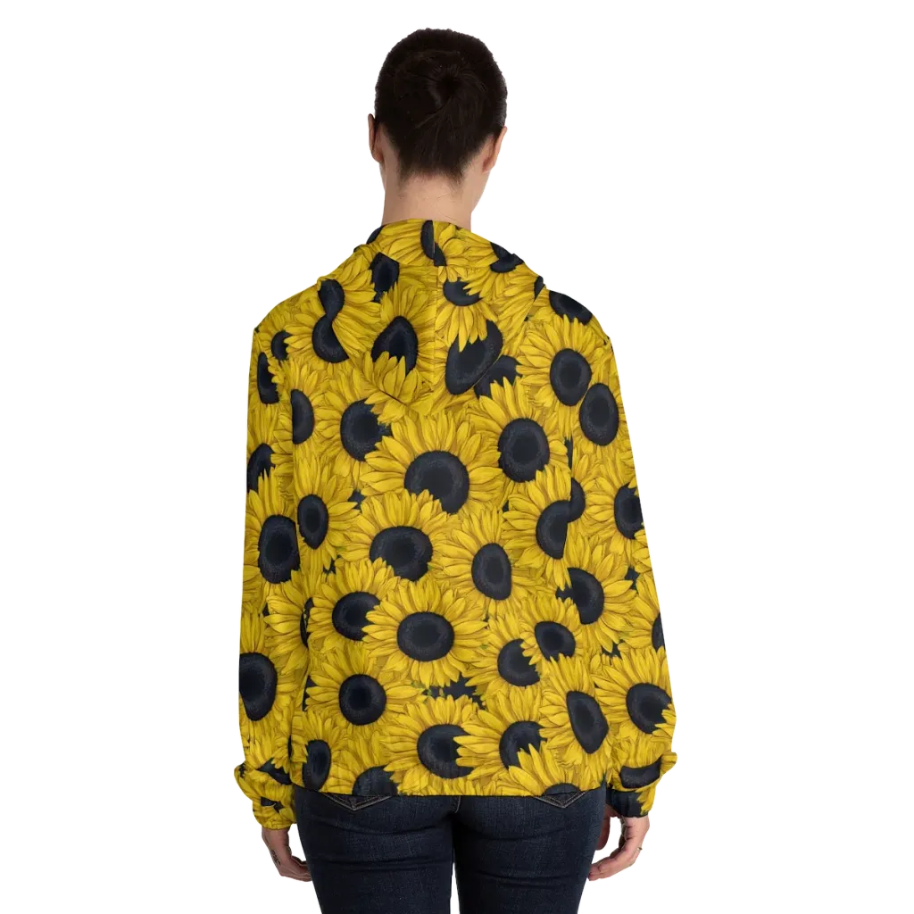 Sunflower Eclipse on Women's Full-Zip Hoodie — Back On Person