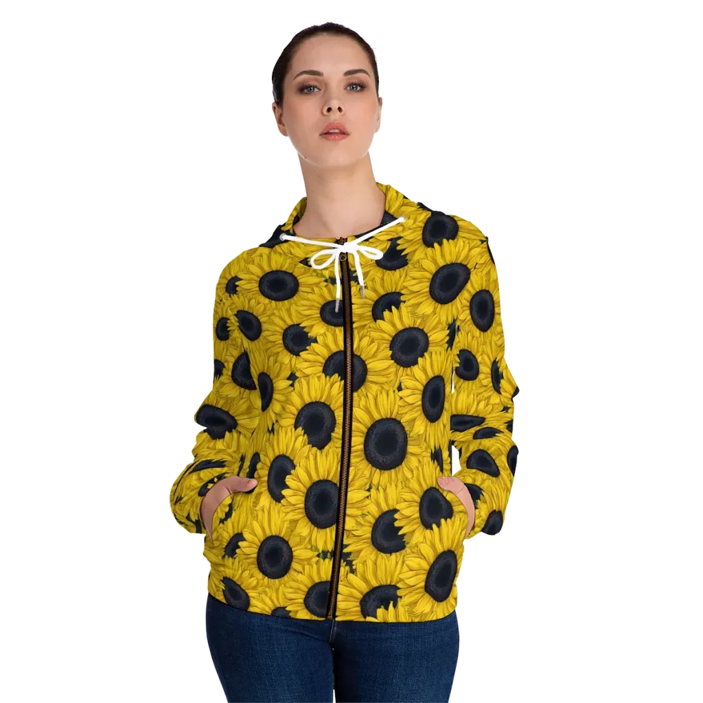Sunflower Eclipse on Women's Full-Zip Hoodie — Front On Person