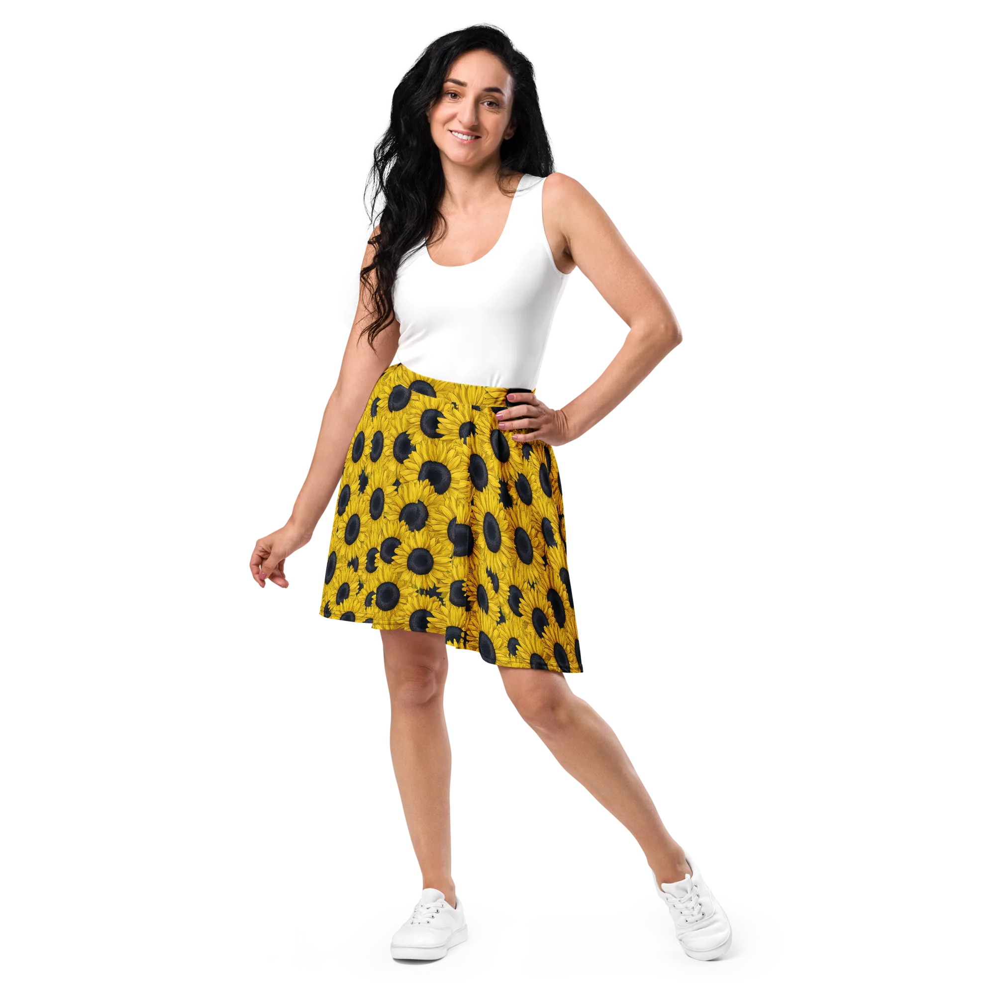 Sunflower Eclipse on Skater Skirt — Front