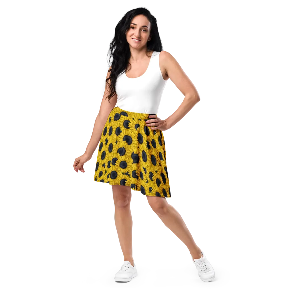 Sunflower Eclipse on Skater Skirt — Front