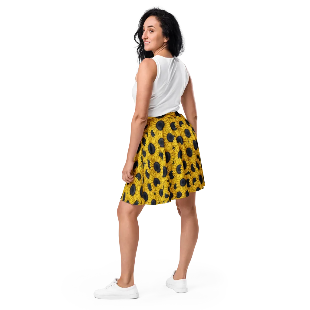 Sunflower Eclipse on Skater Skirt — Back