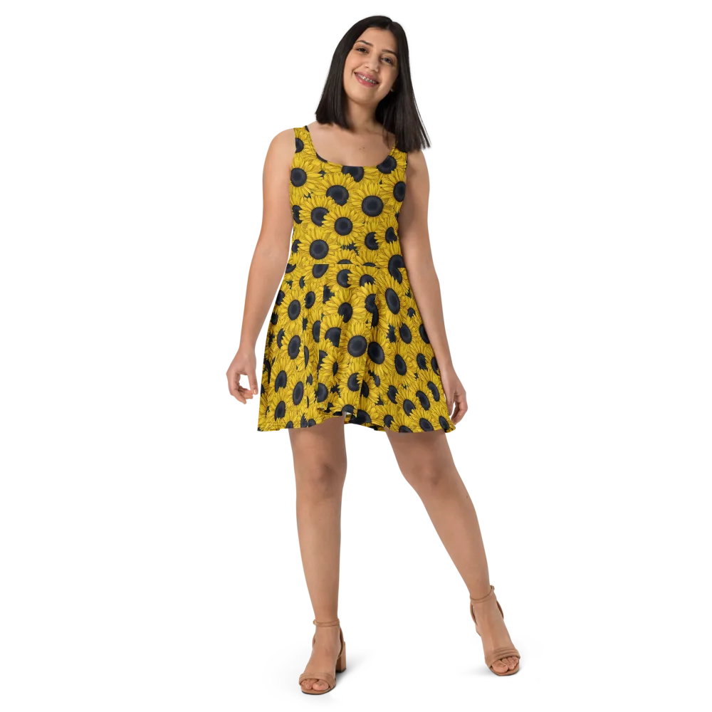 Sunflower Eclipse on Skater Dress — Front