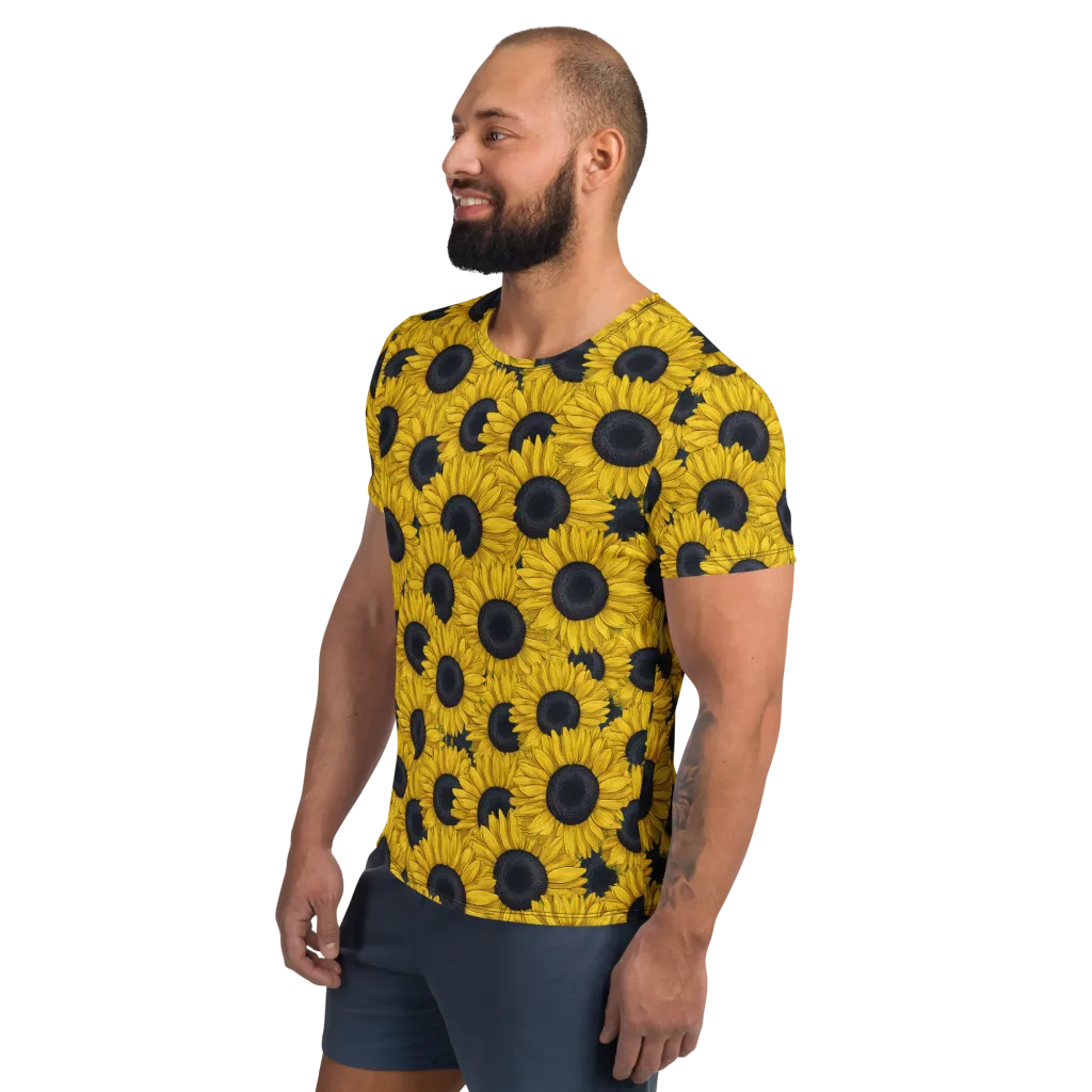 Sunflower Eclipse on Men's Athletic T-Shirt — Left