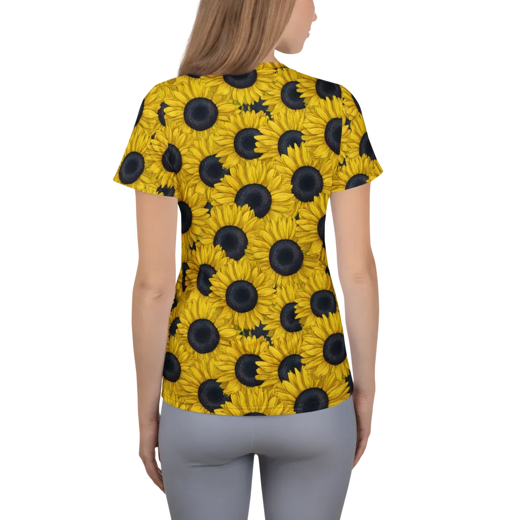 Sunflower Eclipse on Women's Athletic T-Shirt — Back