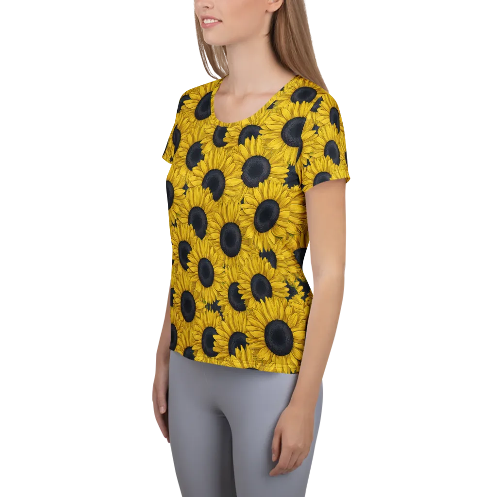 Sunflower Eclipse on Women's Athletic T-Shirt — Left