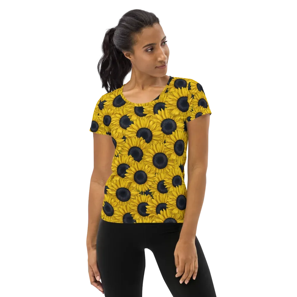 Sunflower Eclipse on Women's Athletic T-Shirt — Front