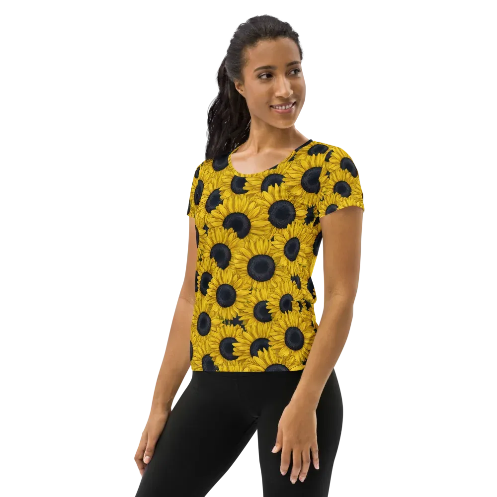 Sunflower Eclipse on Women's Athletic T-Shirt — Left
