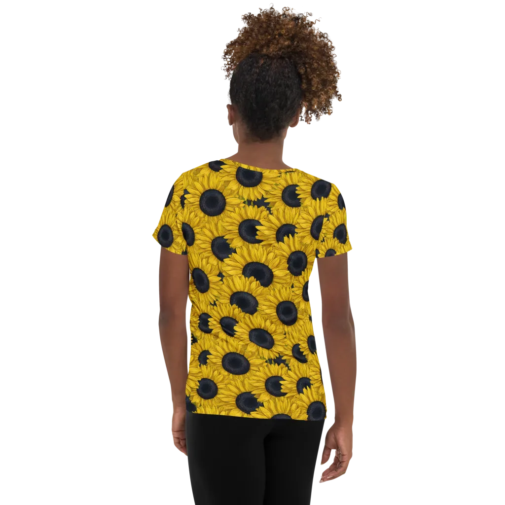 Sunflower Eclipse on Women's Athletic T-Shirt — Back