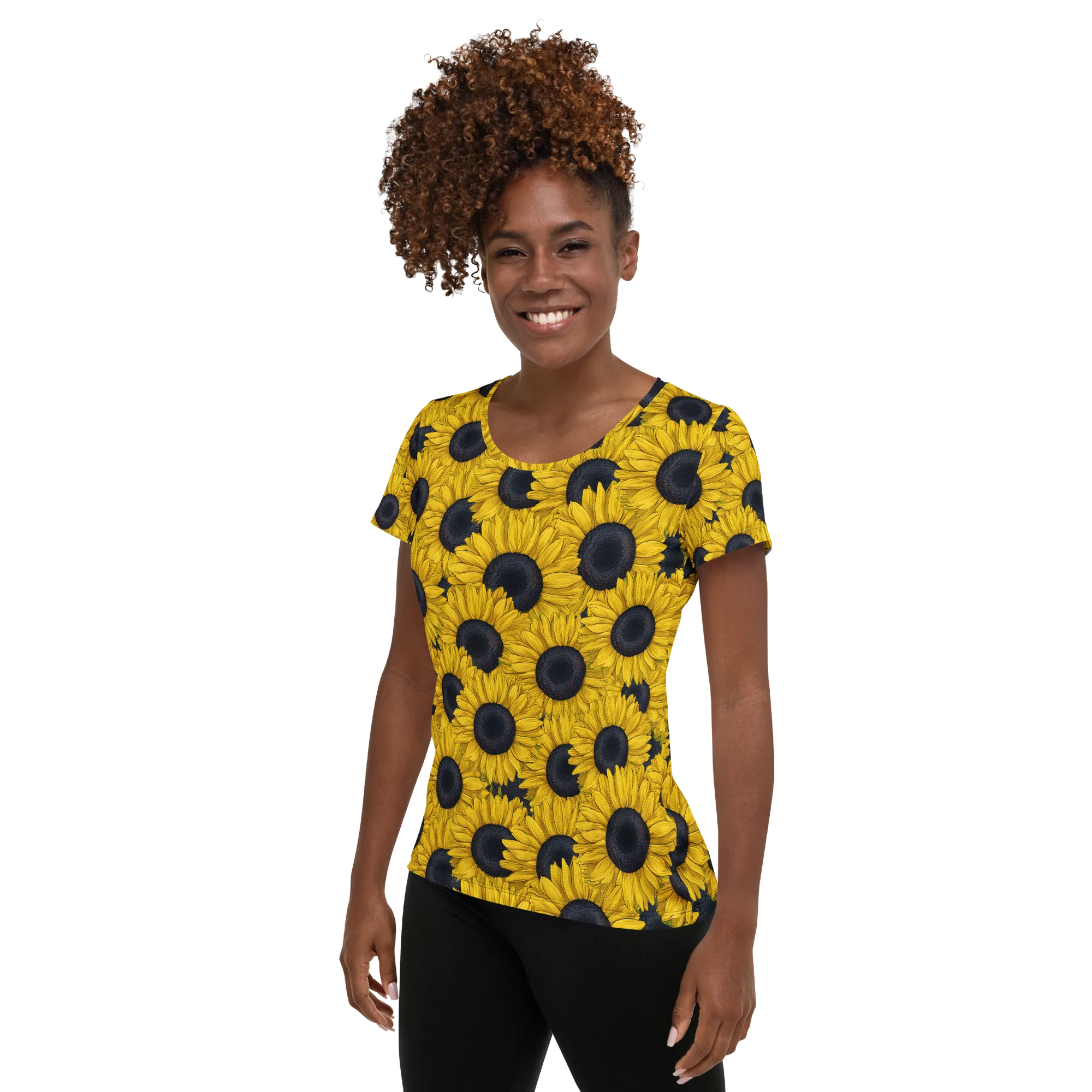 Sunflower Eclipse on Women's Athletic T-Shirt — Left