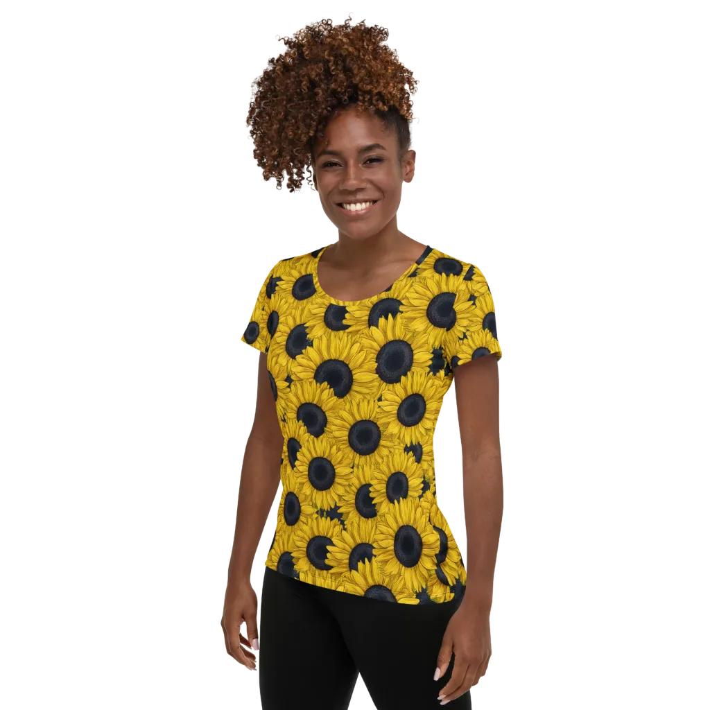 Sunflower Eclipse on Women's Athletic T-Shirt — Left