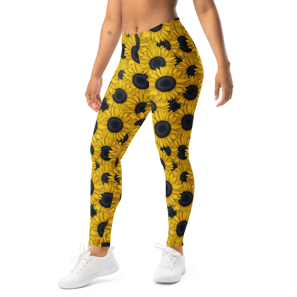 Sunflower Eclipse on Leggings — Left Front