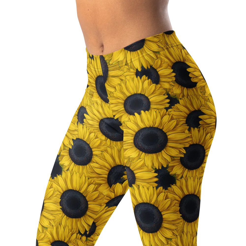 Sunflower Eclipse on Leggings — Left Front