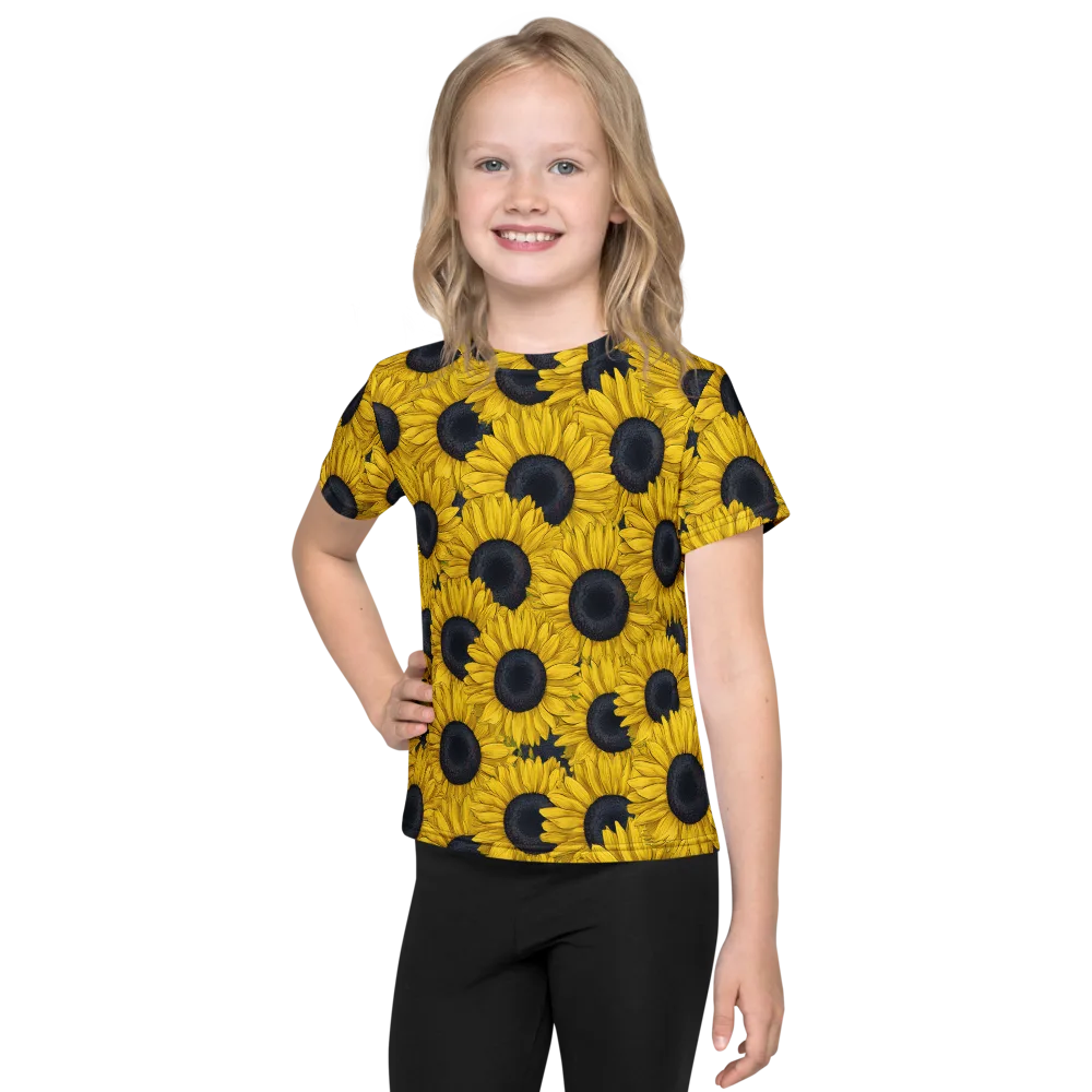 Sunflower Eclipse on Kids Crew Neck T-Shirt — Front