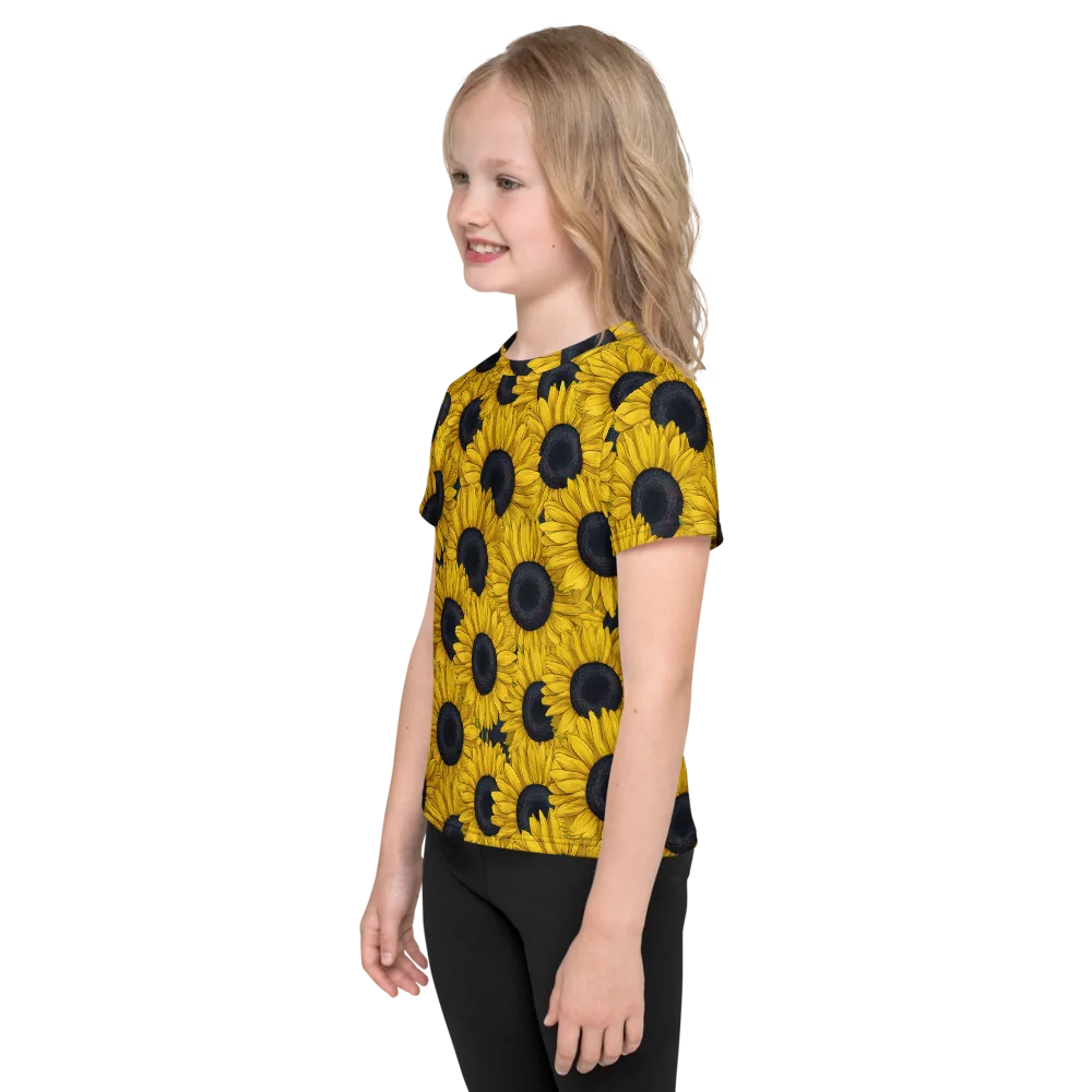 Sunflower Eclipse on Kids Crew Neck T-Shirt — Left