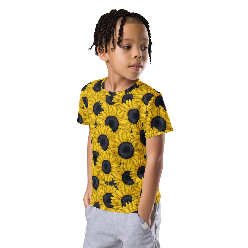 Sunflower Eclipse on Kids Crew Neck T-Shirt — Left Front