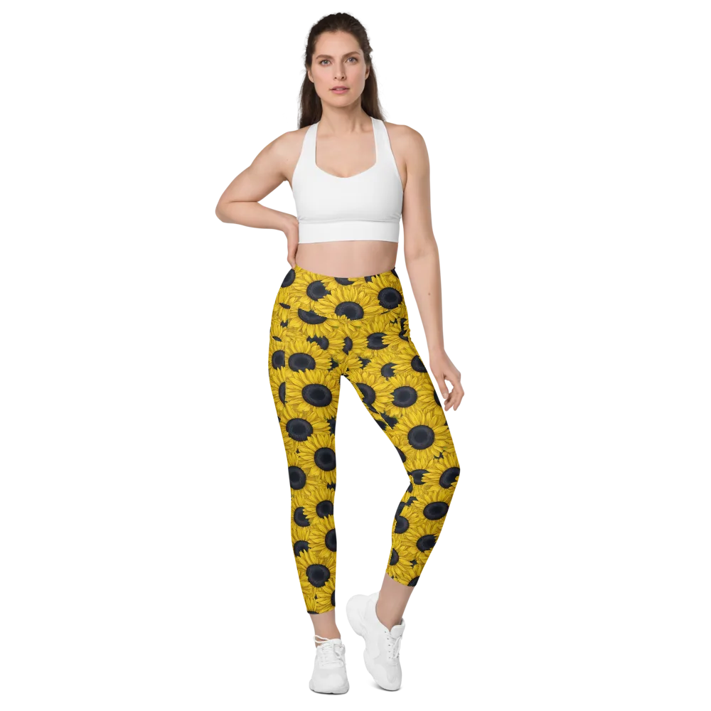 Sunflower Eclipse on Leggings with Pockets — Front