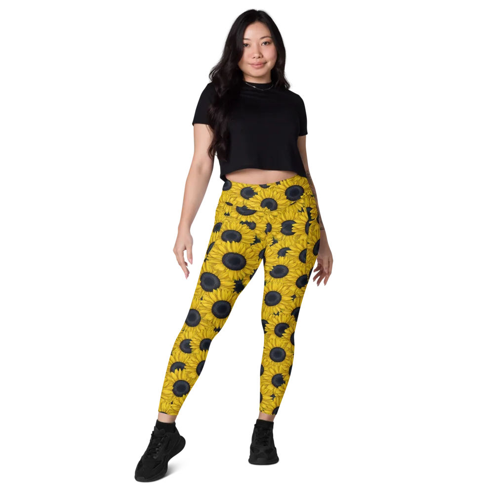 Sunflower Eclipse on Leggings with Pockets — Front