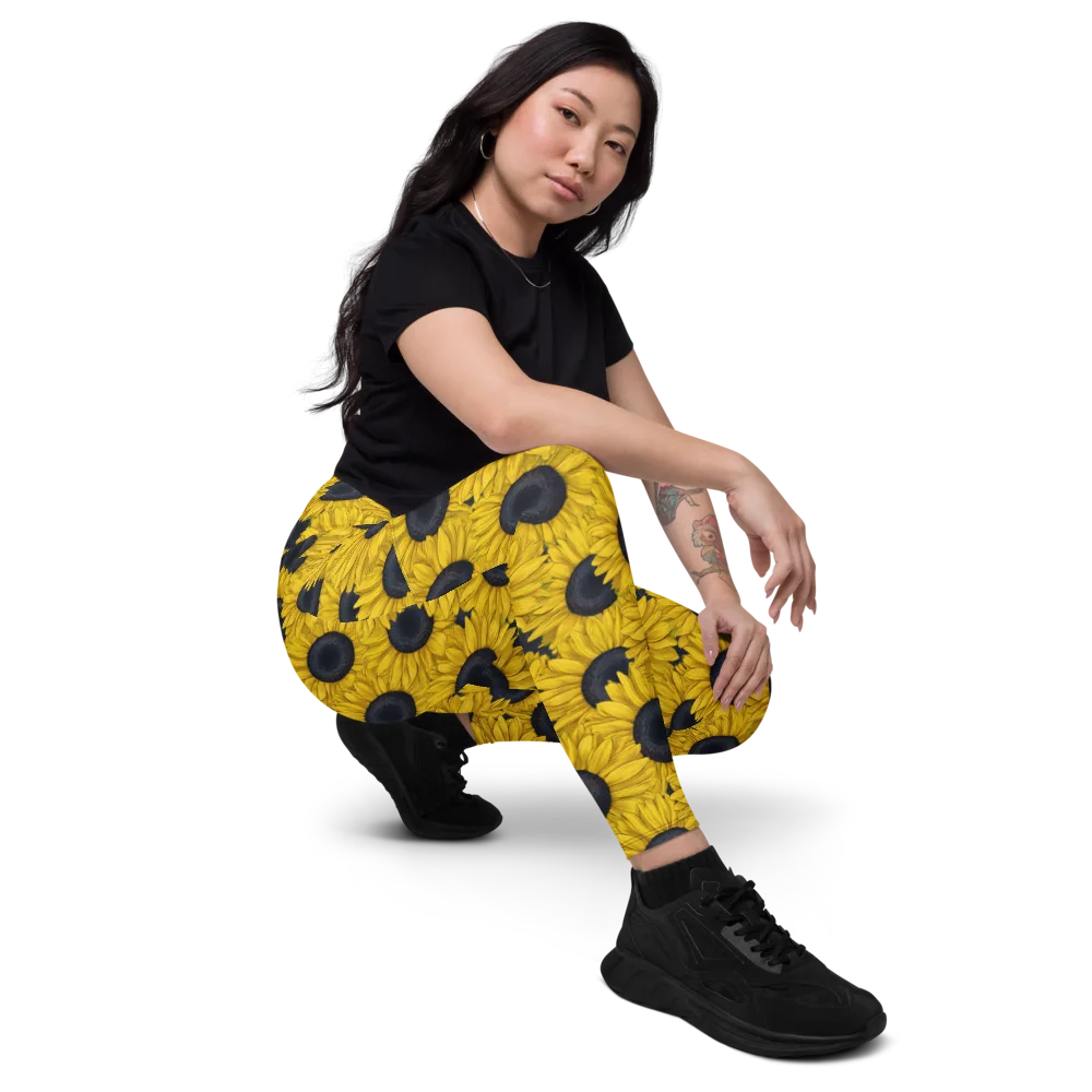 Sunflower Eclipse on Leggings with Pockets — Right Front