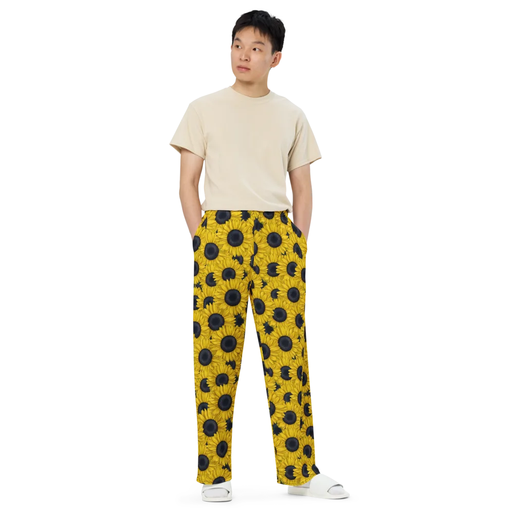 Sunflower Eclipse on Wide-Leg Pants — Front