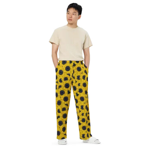 Sunflower Eclipse on a Wide-Leg Pants