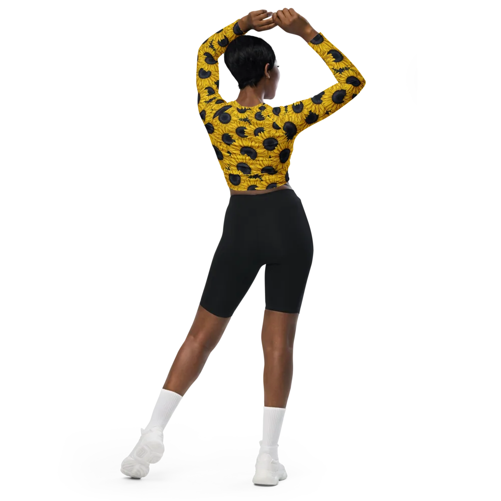 Sunflower Eclipse on Long Sleeve Crop Top — Back