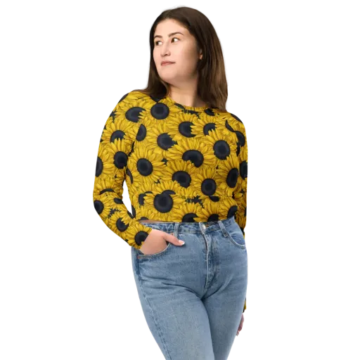 Sunflower Eclipse on a Long Sleeve Crop Top